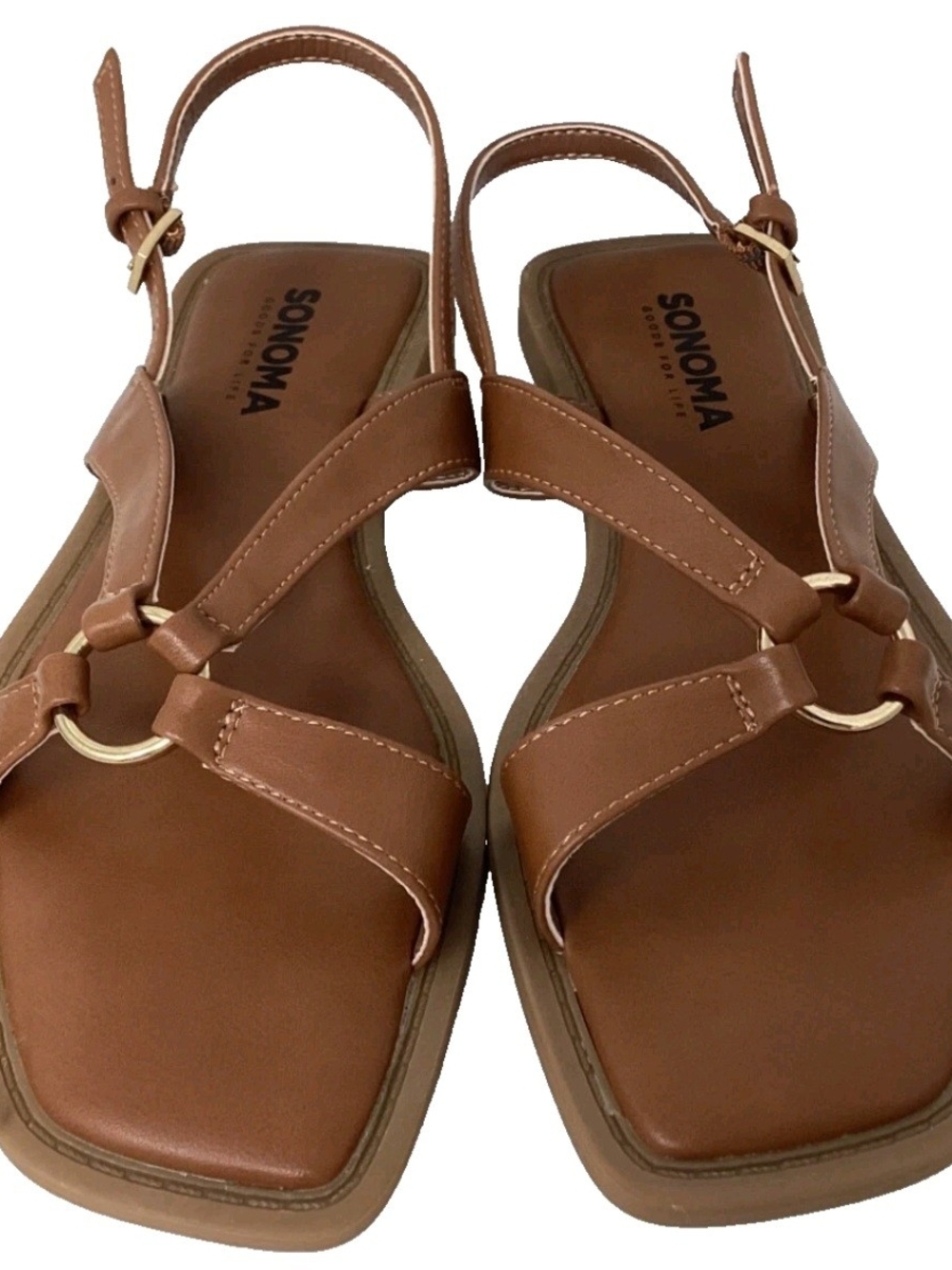 NWOB Sonoma Womens Sz 9 Katya Cognac Brown Strappy Ring Accent Slingback Sandals